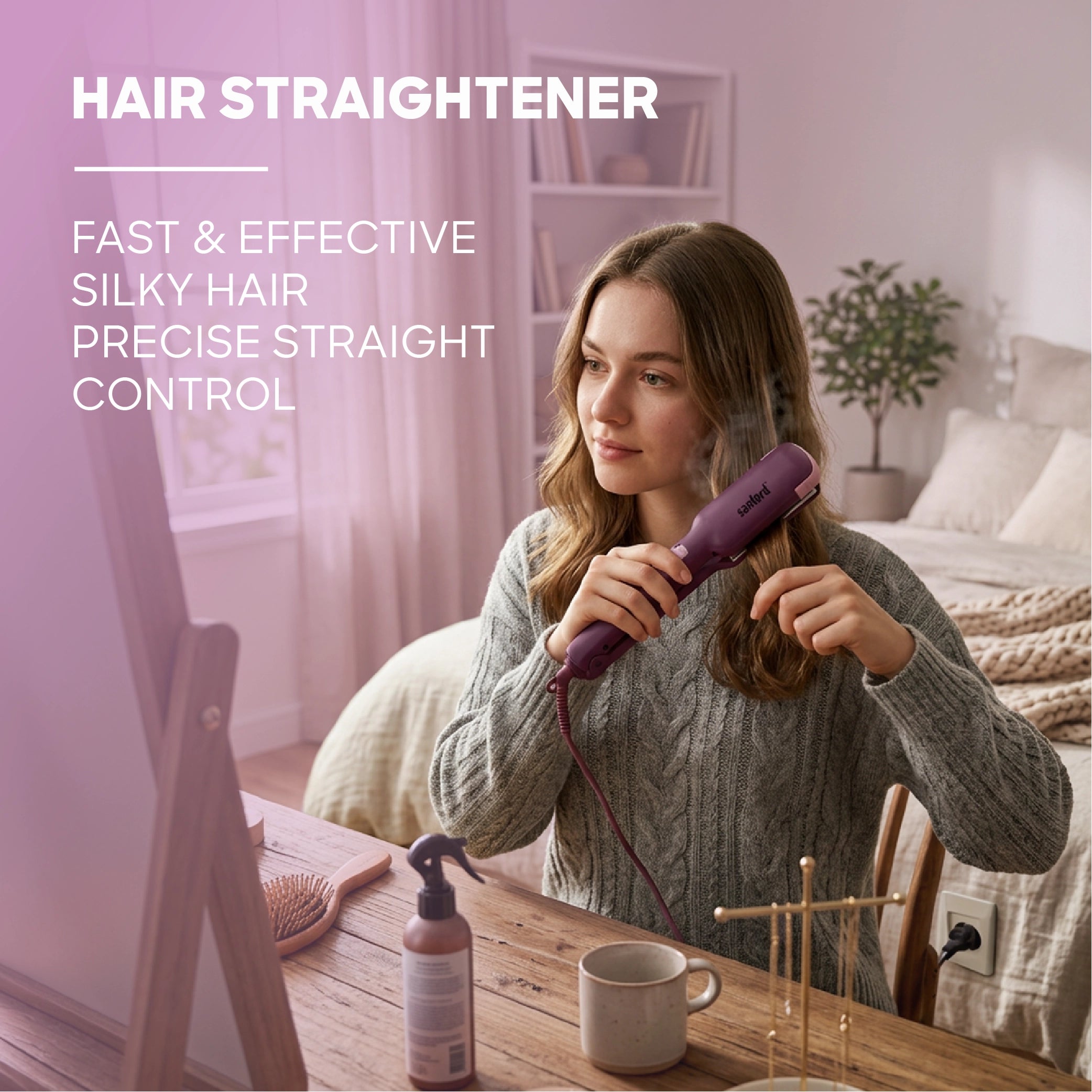 Ergonomic ceramic hair straightener quick heat design sanford 5