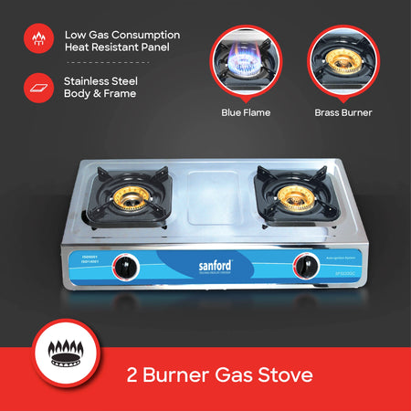 2 burner gas stove with stainless steel body auto ignition Powerful Flame sanford 3