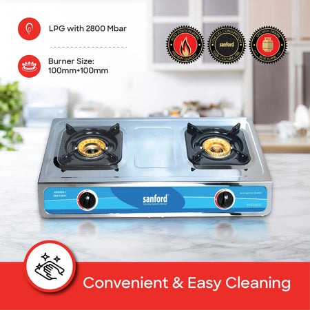 2 burner gas stove with stainless steel body auto ignition Powerful Flame sanford 4