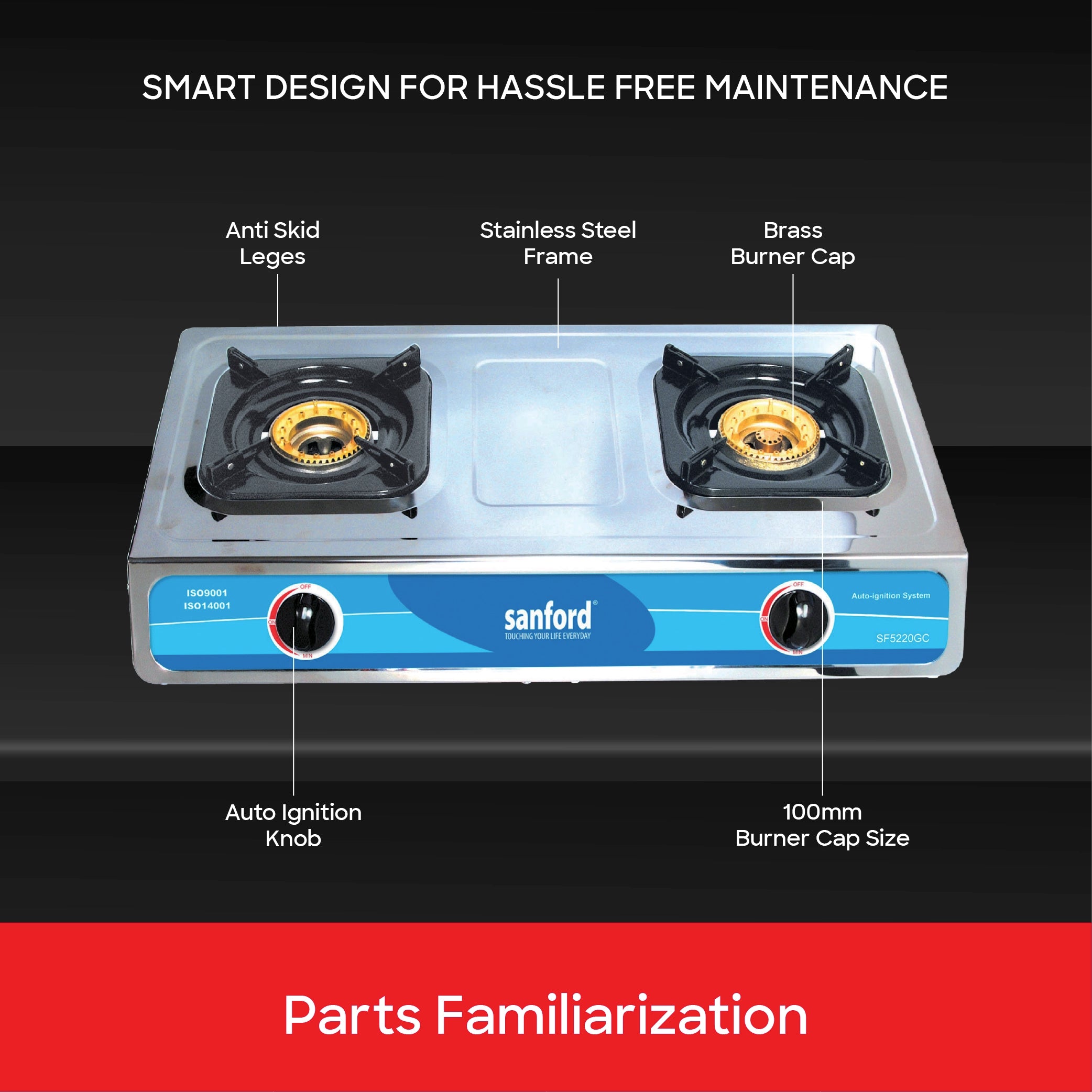 2 burner gas stove with stainless steel body auto ignition Powerful Flame sanford 5