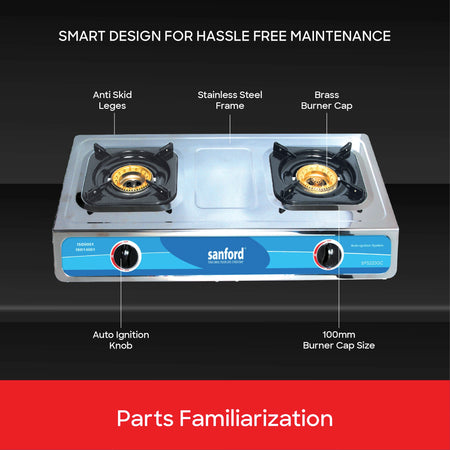 2 burner gas stove with stainless steel body auto ignition Powerful Flame sanford 5