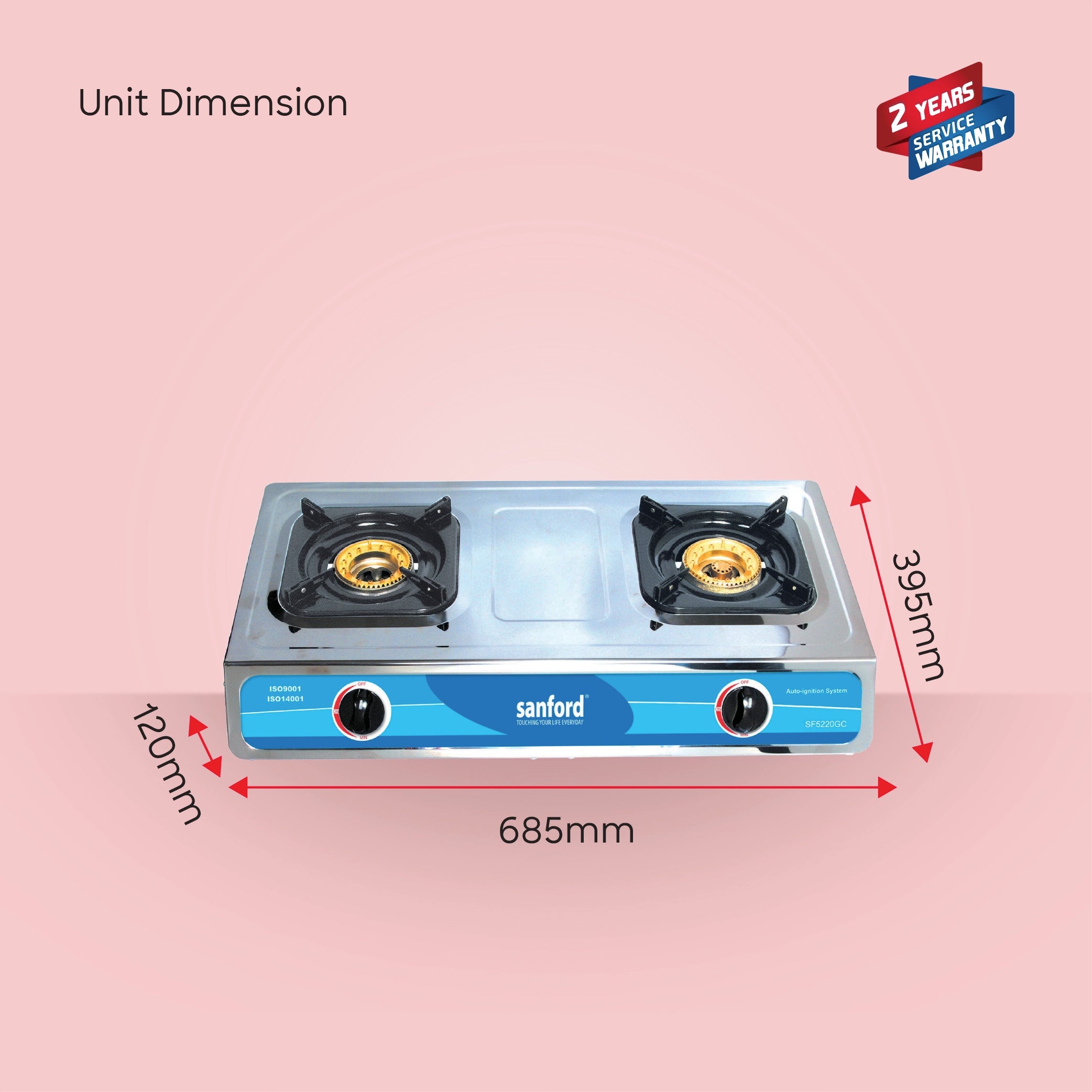 2 burner gas stove with stainless steel body auto ignition Powerful Flame sanford 6