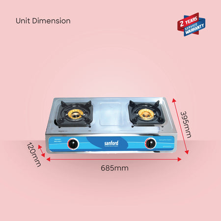 2 burner gas stove with stainless steel body auto ignition Powerful Flame sanford 6