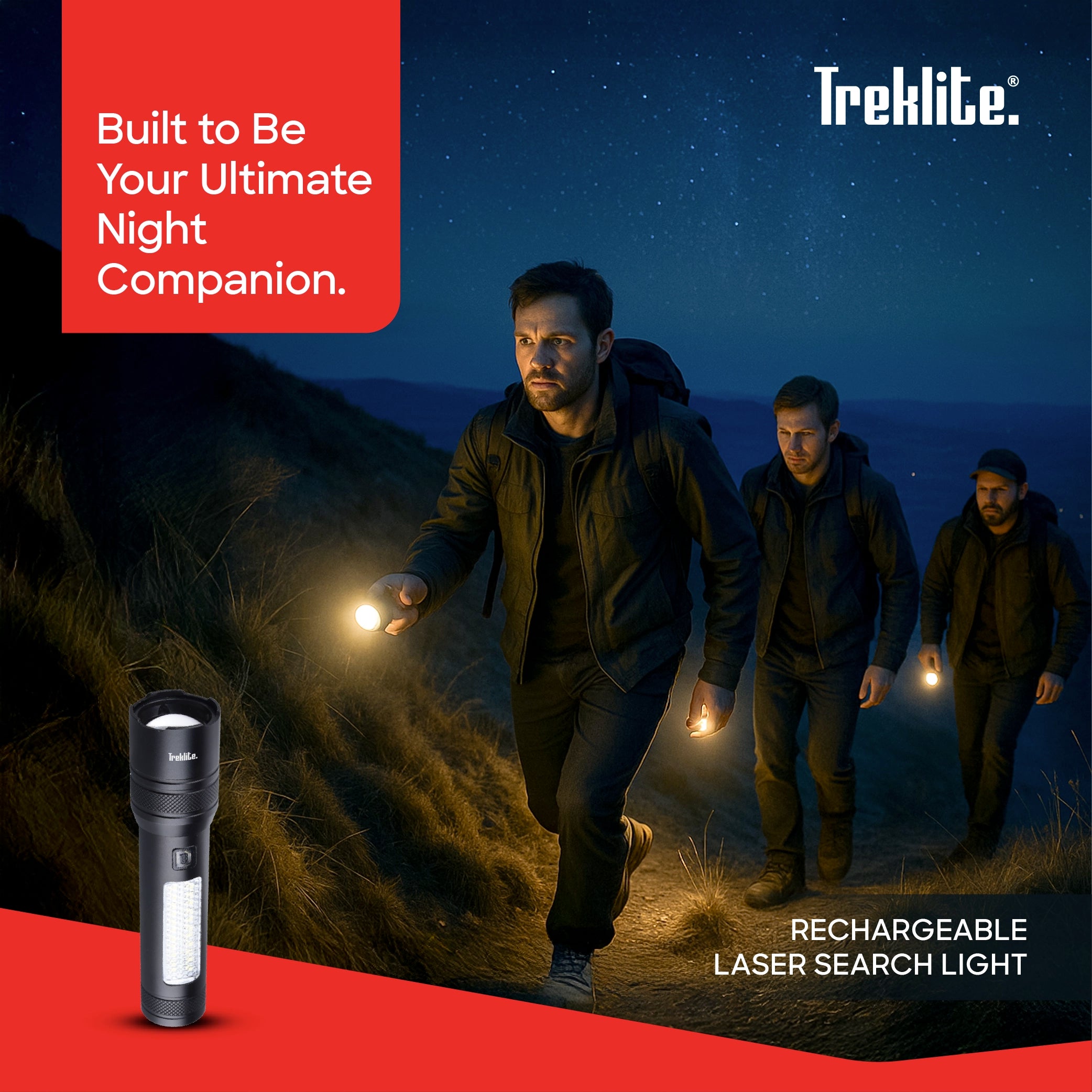 rechargeable flashlight torch Treklite Emergency Light  2000m range 15W LED  600 lumens sanford 2