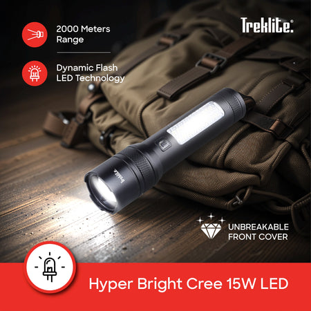 rechargeable flashlight torch Treklite Emergency Light  2000m range 15W LED  600 lumens sanford 4