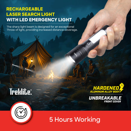 rechargeable flashlight torch Treklite Emergency Light  2000m range 15W LED  600 lumens sanford 5