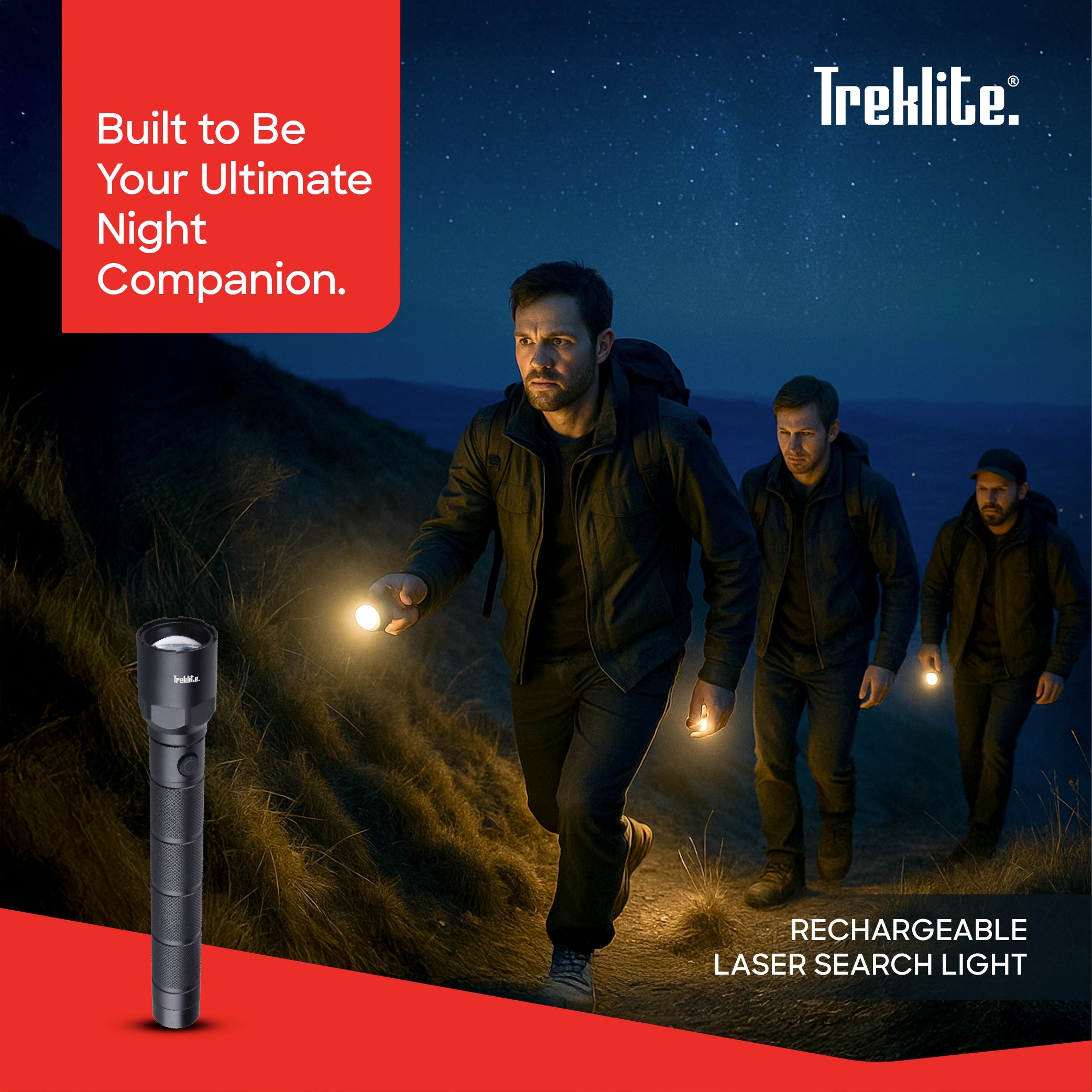 rechargeable flashlight torch Treklite 2200m range 1300 lumens sanford 2