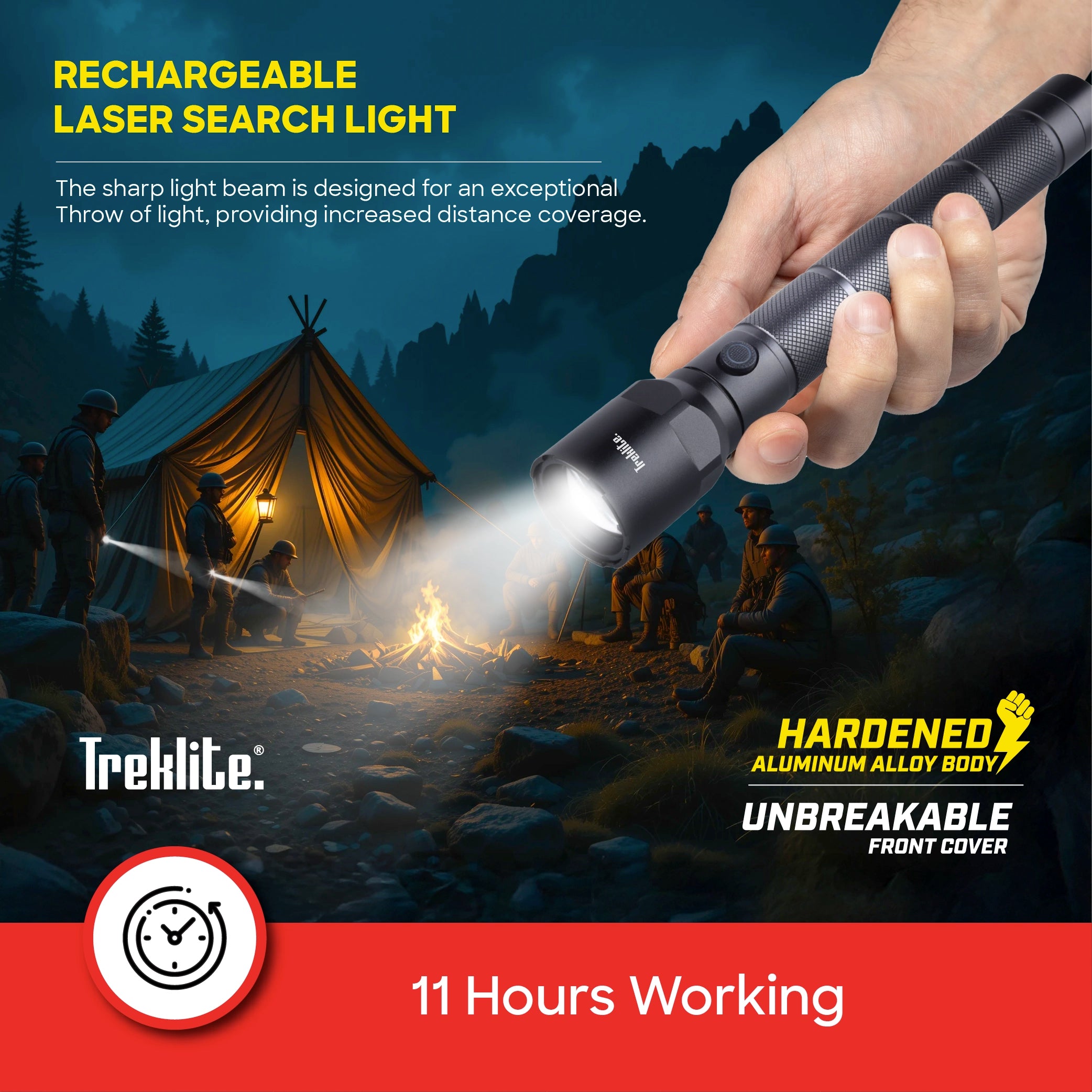 rechargeable flashlight torch Treklite 2200m range 1300 lumens sanford 5