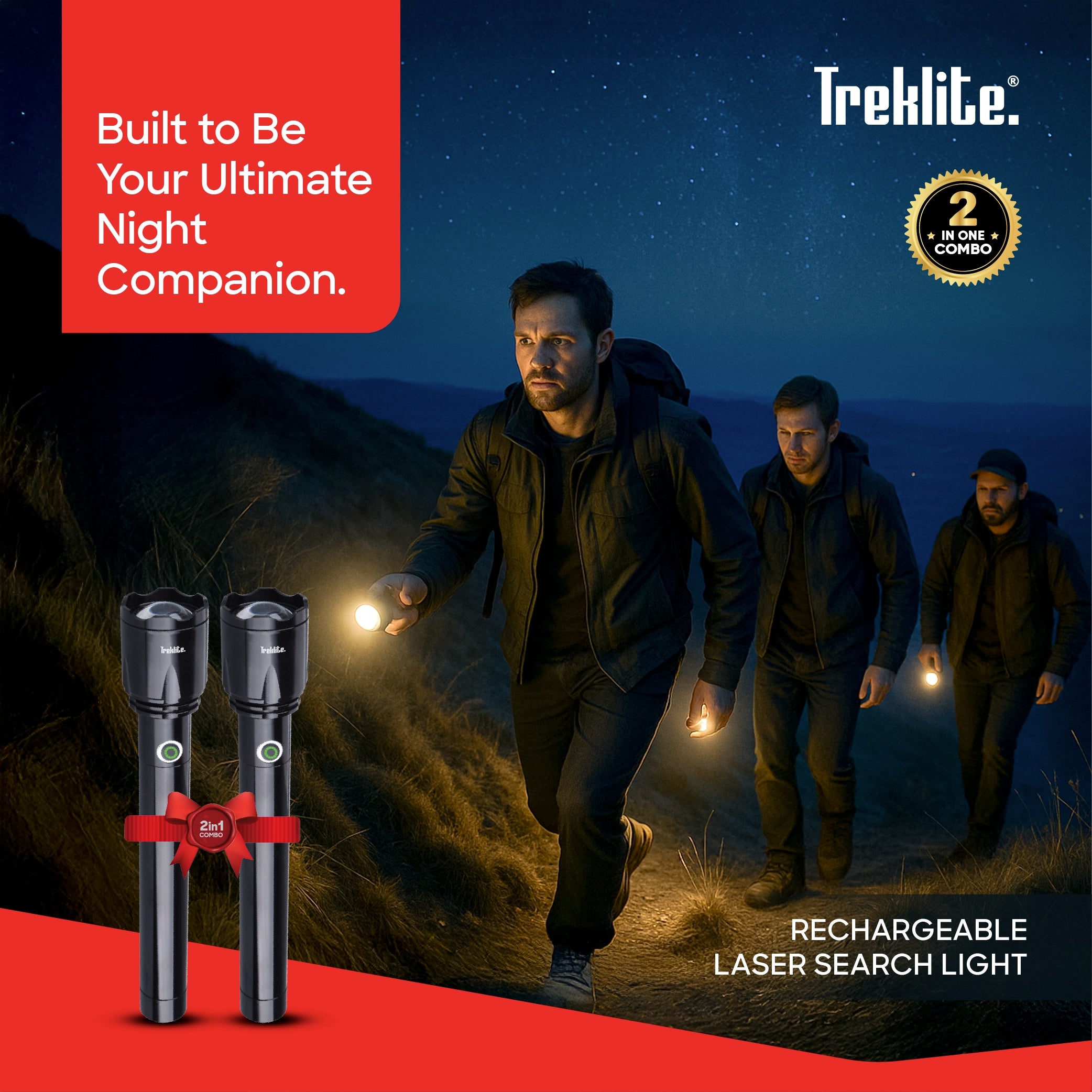 rechargeable flashlight torch Treklite 2500m range 20W LED 660 lumens sanford 2