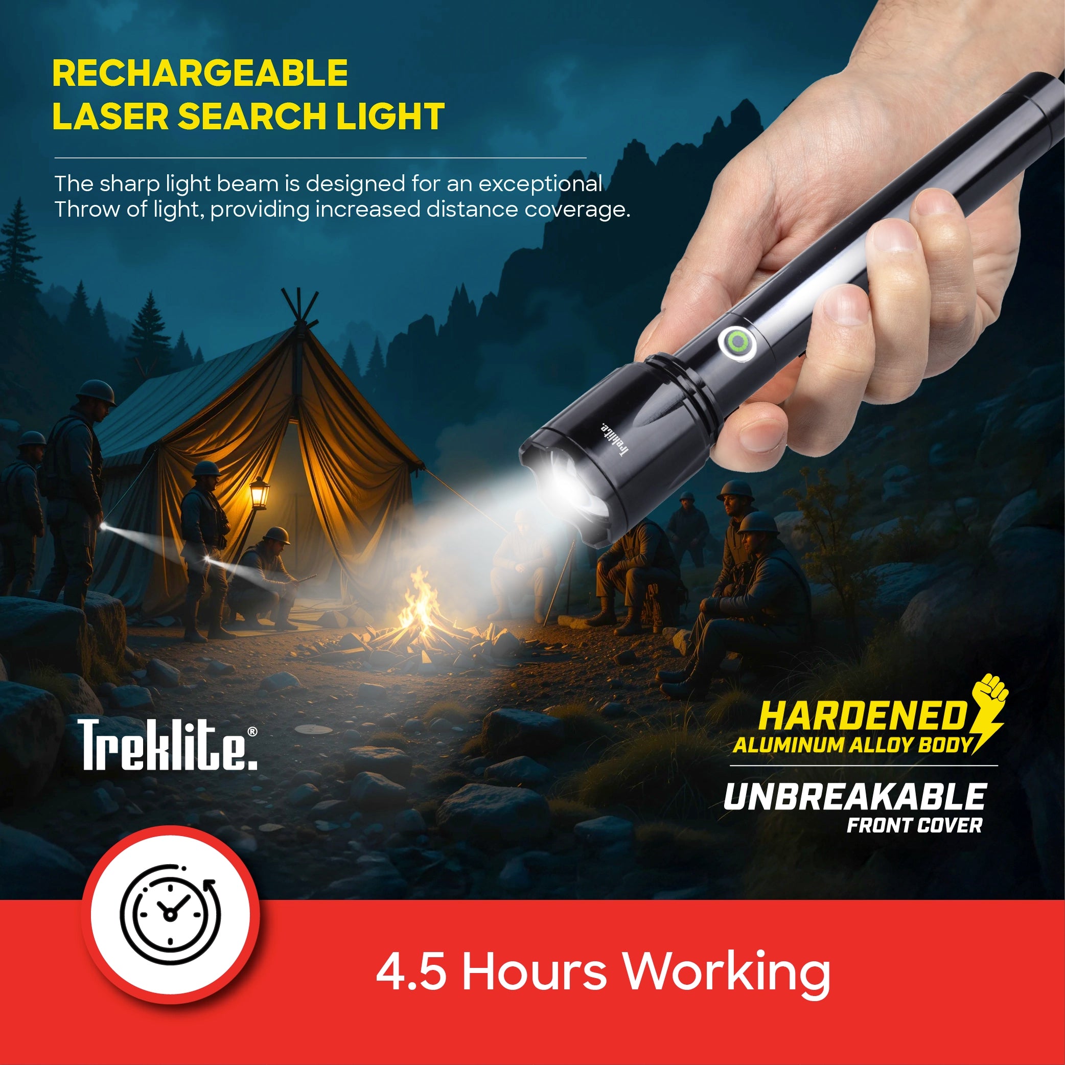 rechargeable flashlight torch Treklite 2500m range 20W LED 660 lumens sanford 5
