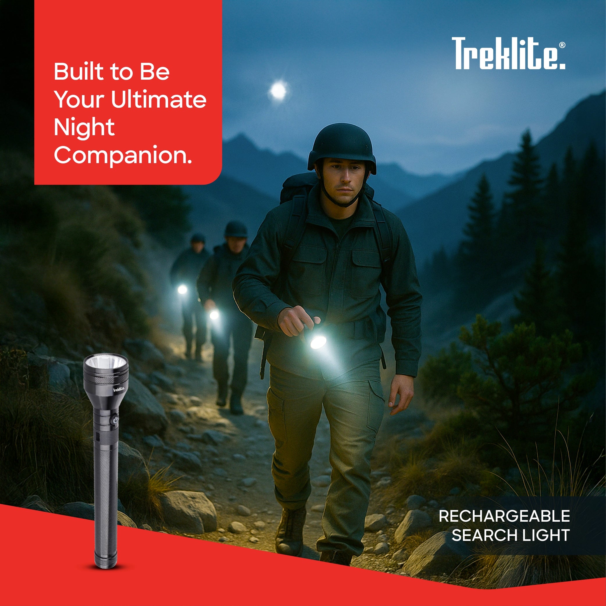 rechargeable flashlight torch Treklite 2500m range 1000 lumens sanford 2