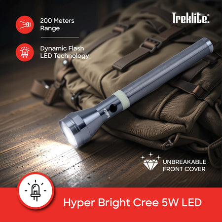 Treklite TL203SLC LED Flashlight Combo – 200m range, 5W CREE LED feature callout
