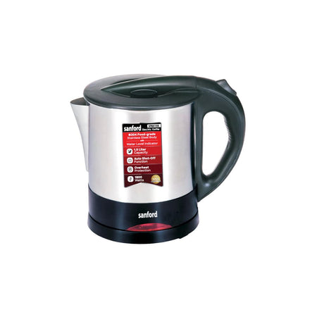 Sanford 1.0L stainless steel cordless electric kettle in black silver