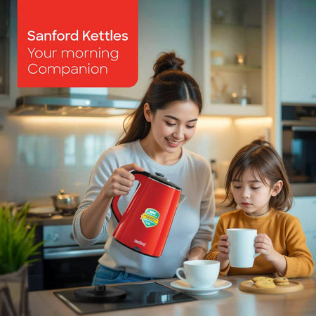 Sanford 2.2-liter double wall kettle showing large capacity and cool-touch exterior