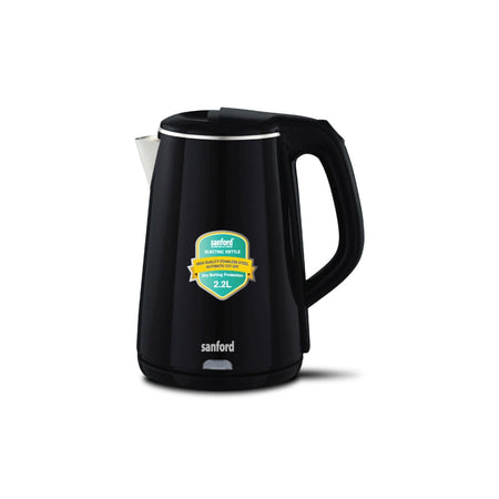 Sanford 2.2L double layer cordless electric kettle with heat insulation in black silver