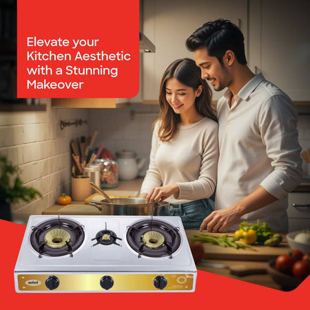 Sanford SF5357GC-B Triple Burner Stove Top View