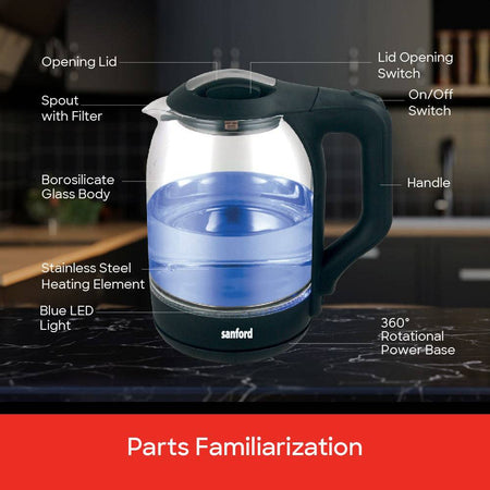 Sanford SF3354EK 1.8L Glass Kettle Cordless Design