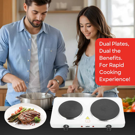 Sanford 2500-watt hot plate showing dual cooking surfaces