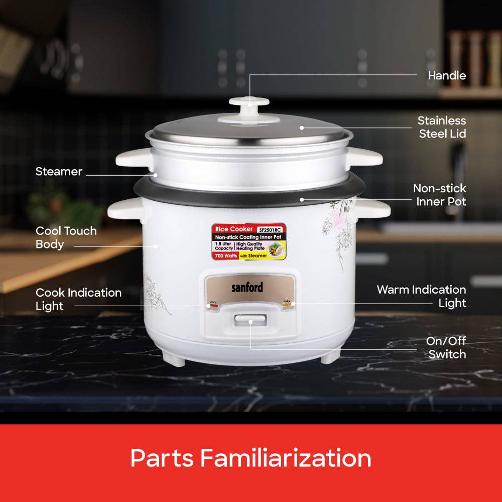 Sanford 1.8L Electric Rice Cooker With Steamer | SF2501RC - SANFORD MIDDLE EAST DWC L.L.C