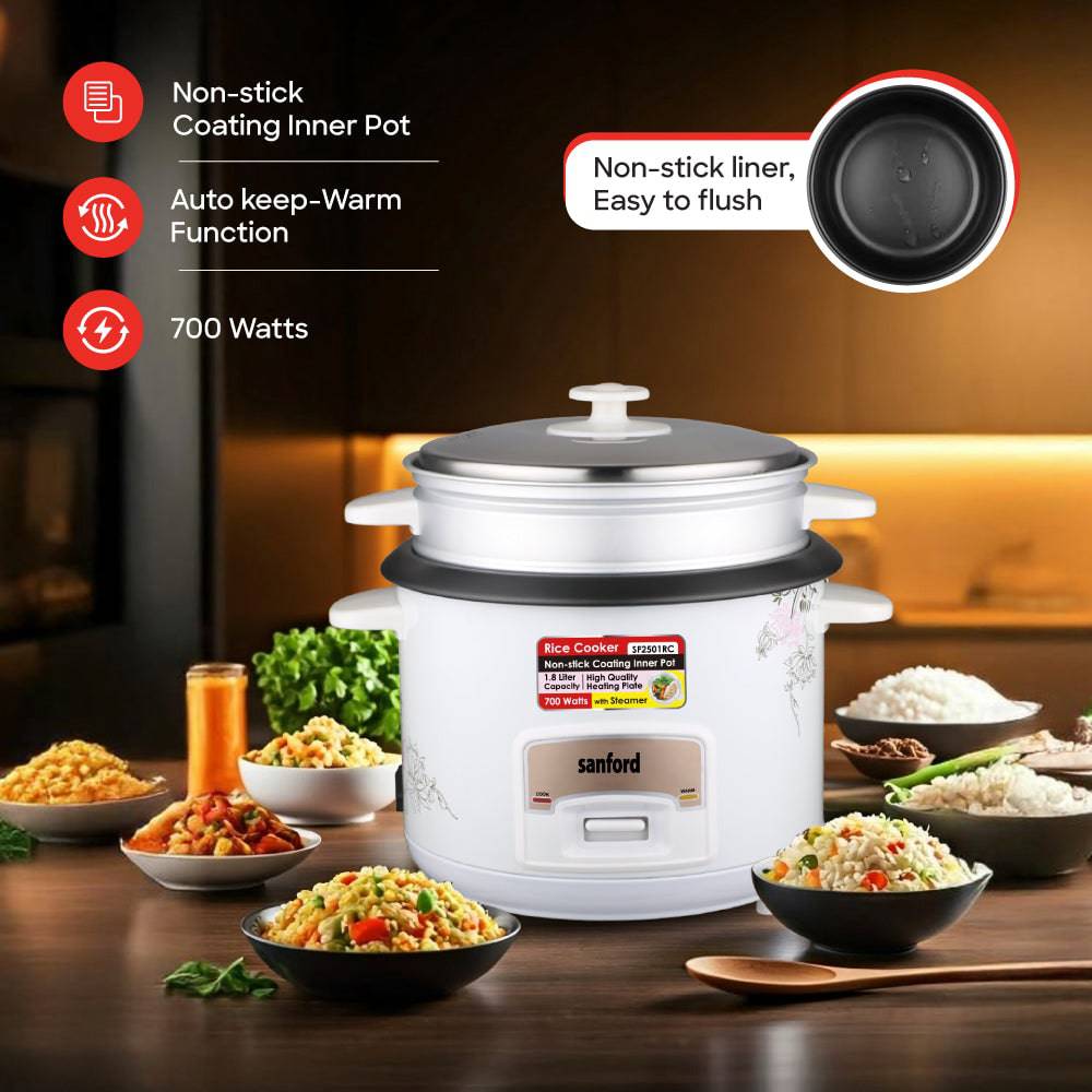 Sanford 1.8L Electric Rice Cooker With Steamer | SF2501RC - SANFORD MIDDLE EAST DWC L.L.C