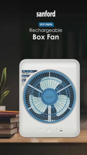 Sanford Box Fan Rechargeable 12 Inch AC DC LED Light USB Output Portable - SF919BFN