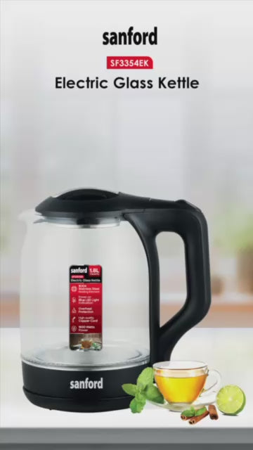 Sanford Electric Kettle 1.8L Glass Body 1600W LED Indicator - SF3354EK